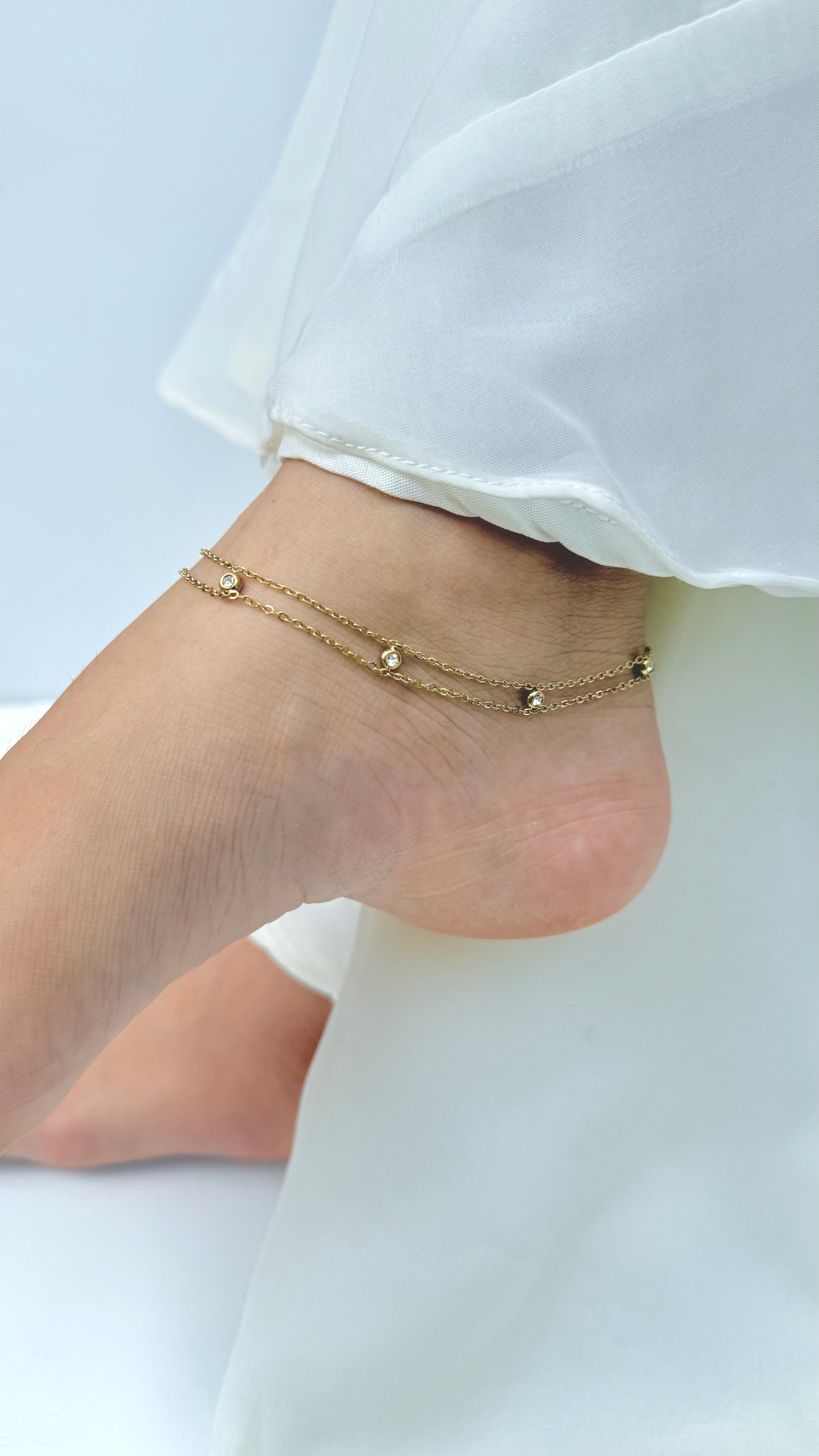 Double Layer White Stone Anklet