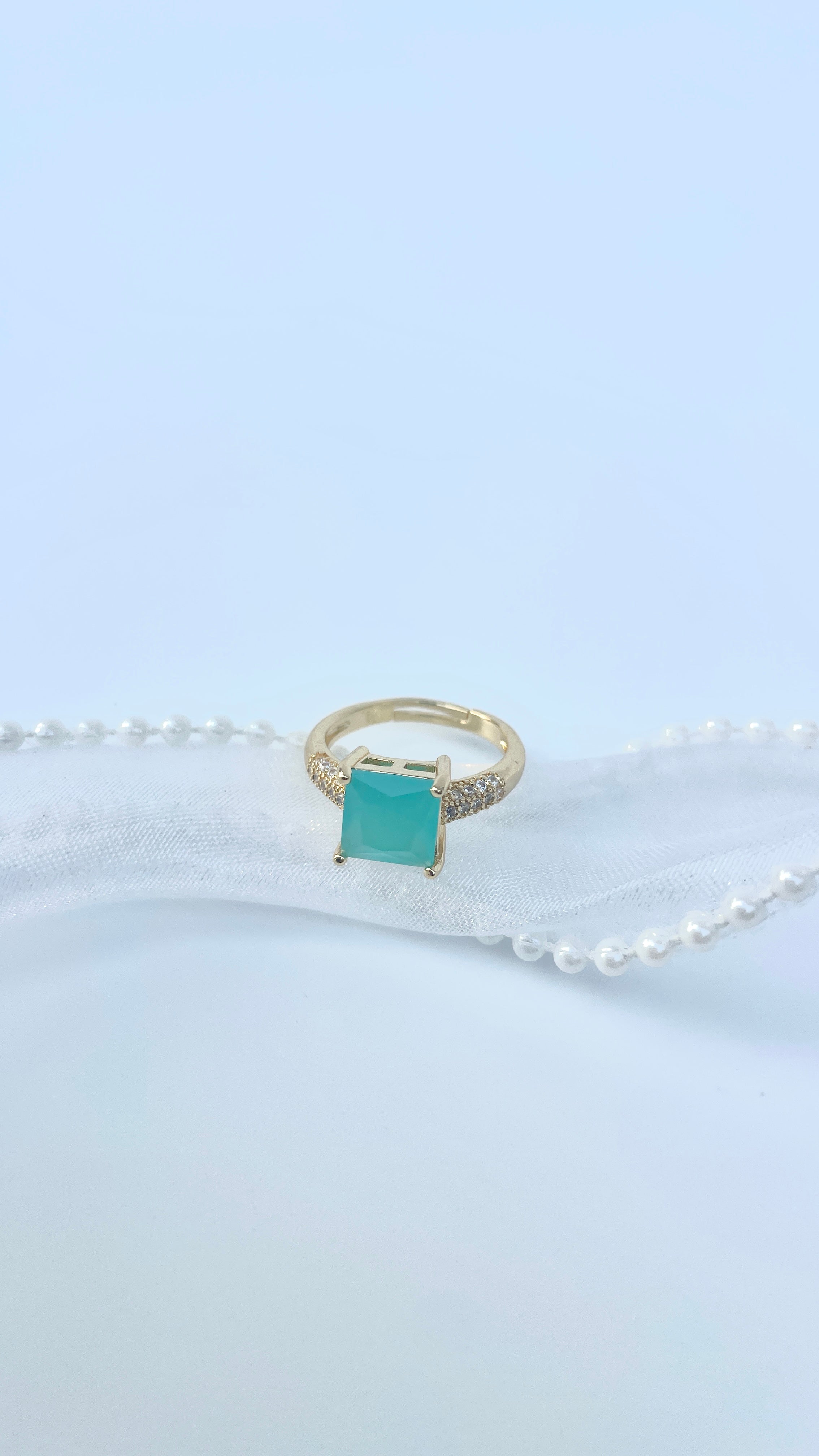 Adjustable Aqua Green stone Ring
