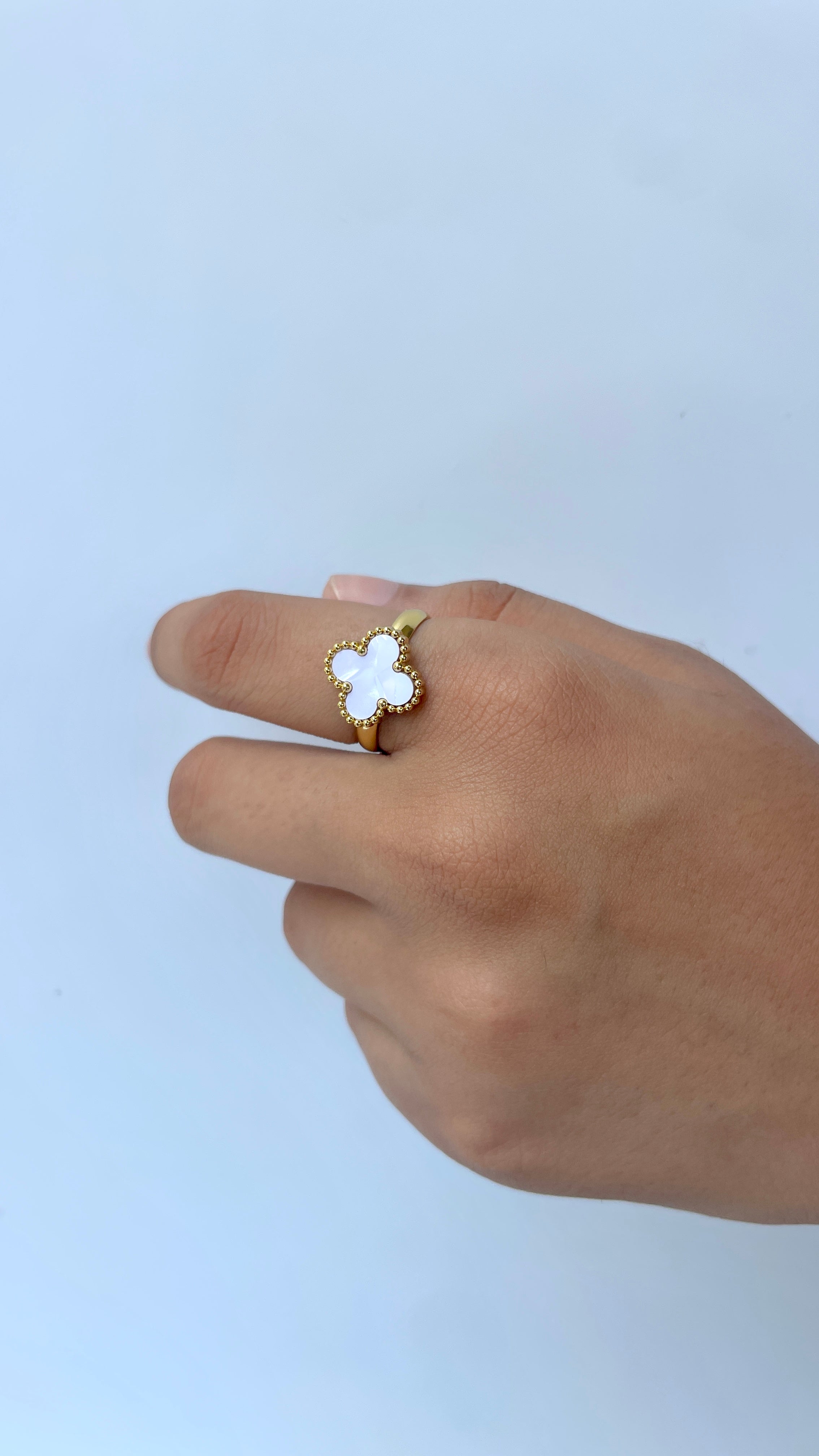 Adjustable White Clover Ring