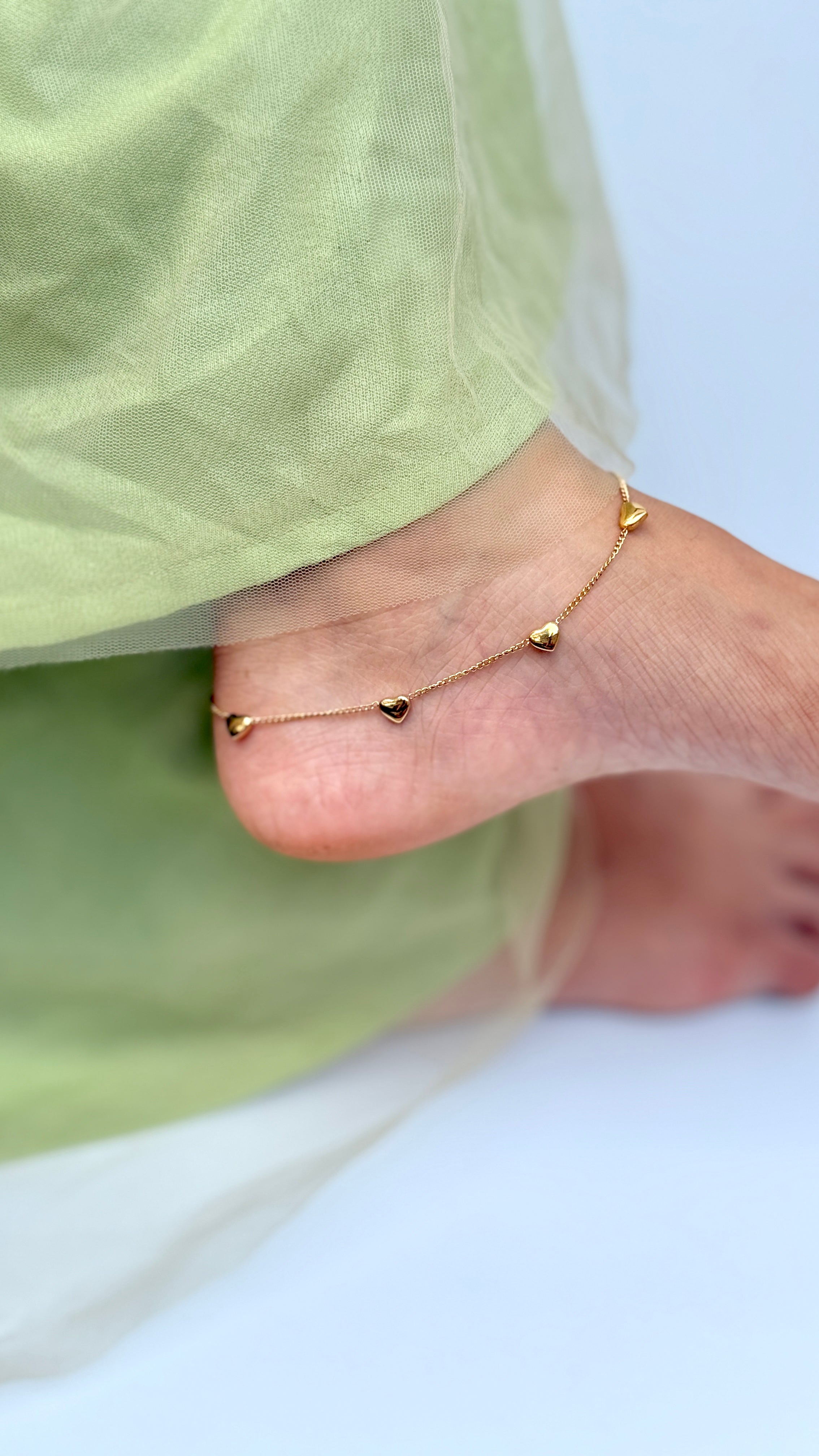 Golden Heart Drop Anklet(pair)