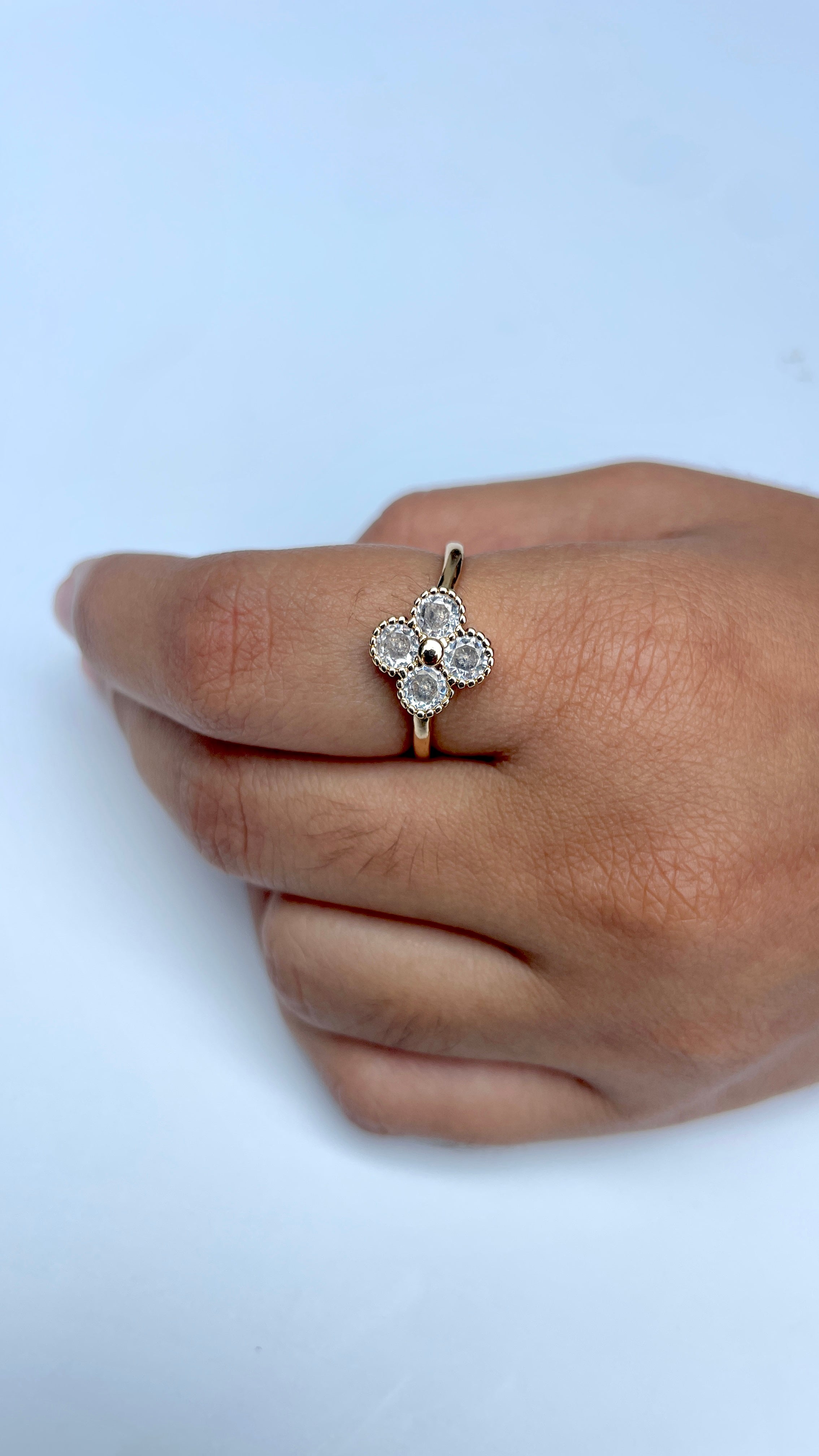 Adjustable Ceystal Clover Ring