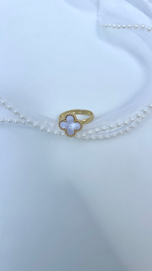 Adjustable White Clover Ring