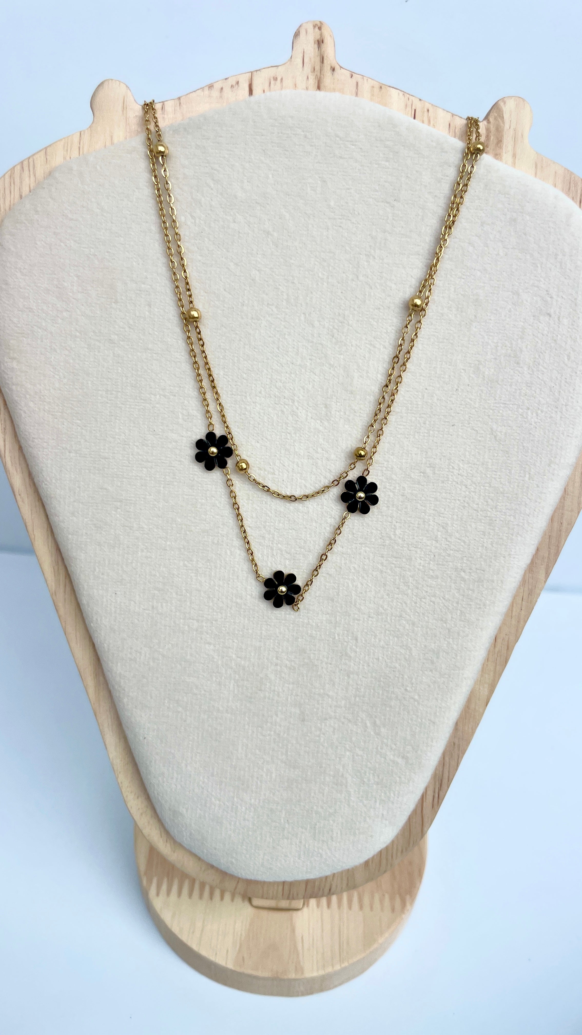 Black Daisy Layered Necklace